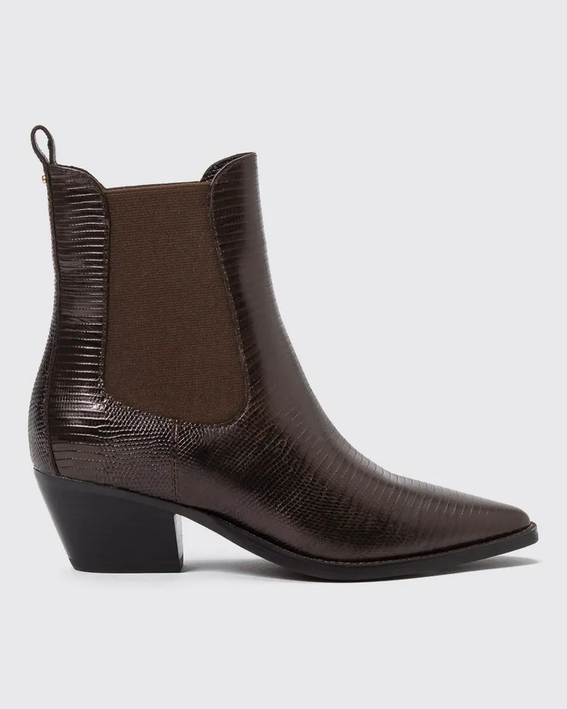 Twin-Set Texanische Chelsea-Stiefel aus Leder mit Eidechsen-Print und niedrigem Absatz Braun