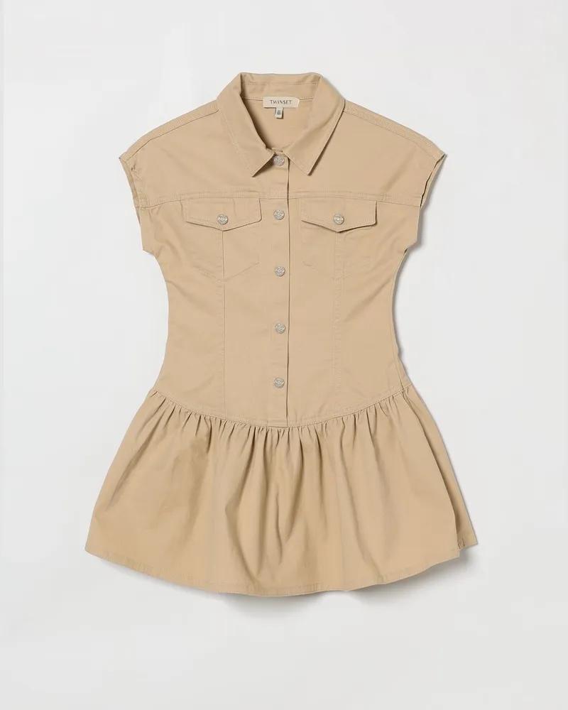 Twin-Set Hemdblusenkleid aus Stretch-Baumwolle Beige
