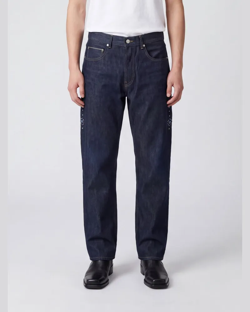 HTC Hollywood Trading Company Straight-Fit-Jeans aus Baumwolldenim mit Nieten und Stickerei Blau