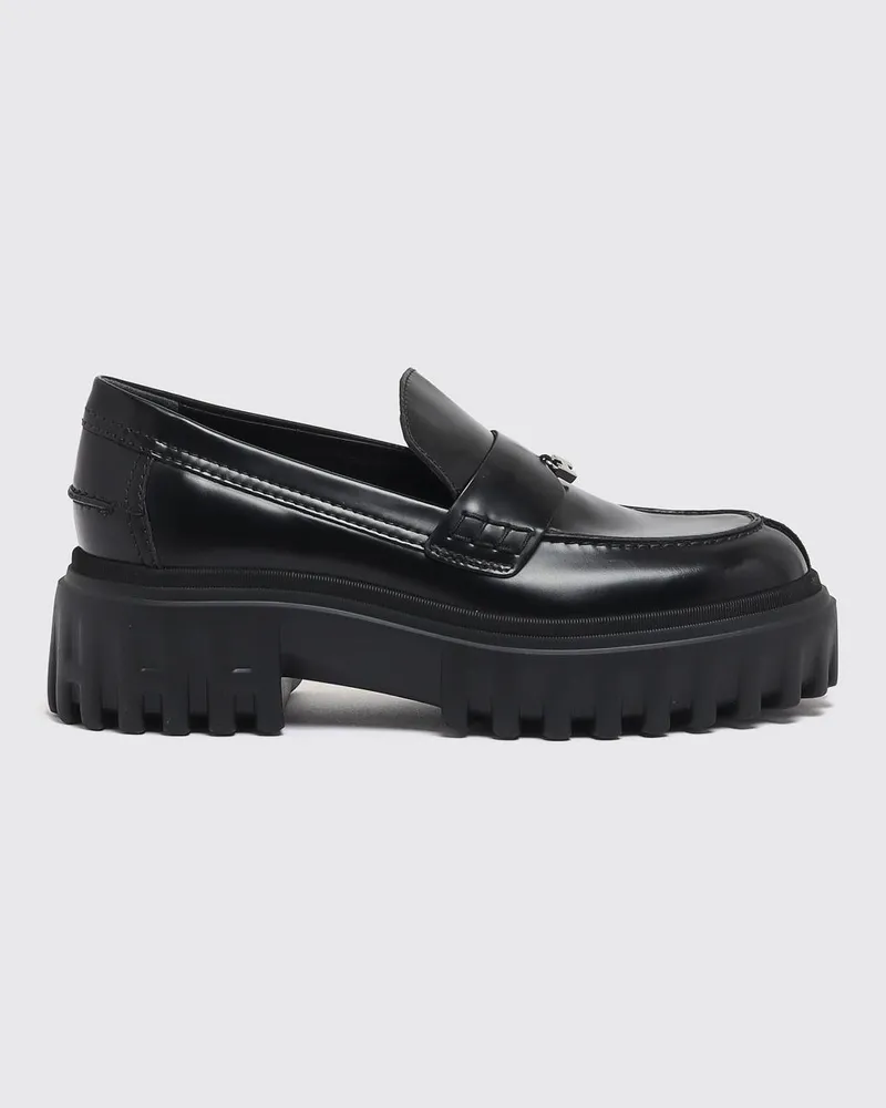 Hogan H700 Pennyloafer aus gebürstetem Leder mit gekerbter Sohle und H-Logo Schwarz