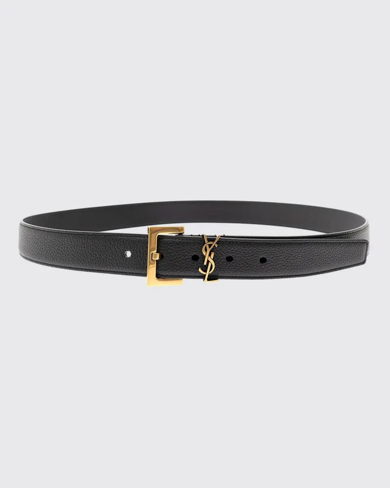 Saint Laurent Herrengürtel aus Kalbsleder mit YSL-Monogramm-Schnalle Schwarz