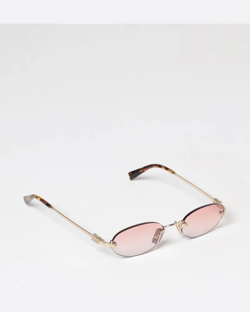 Miu Miu Ovale Sonnenbrille aus Metall mit Steg und Schildpatt-Bügeln Gold