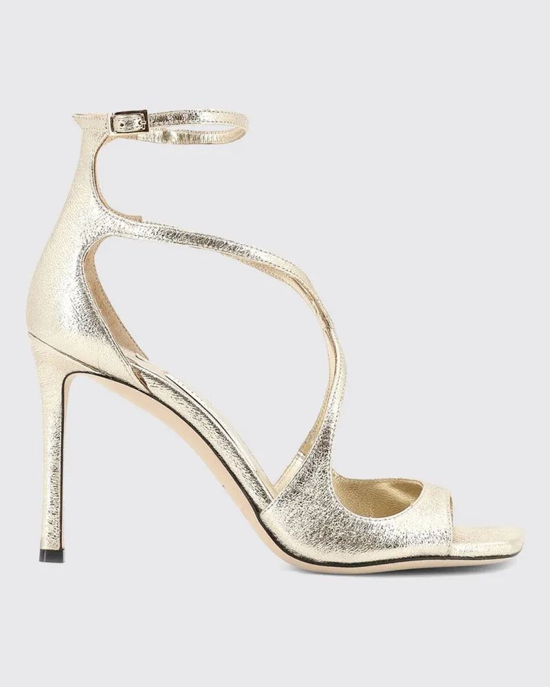 Jimmy Choo Azia Sandalen aus laminiertem Leder mit hohem Absatz und eckiger Spitze Platinum