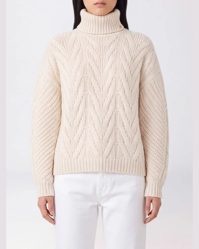 Elisabetta Franchi Rollkragenpullover aus Alpakawollmischung mit überschnittenen Schultern Weiß