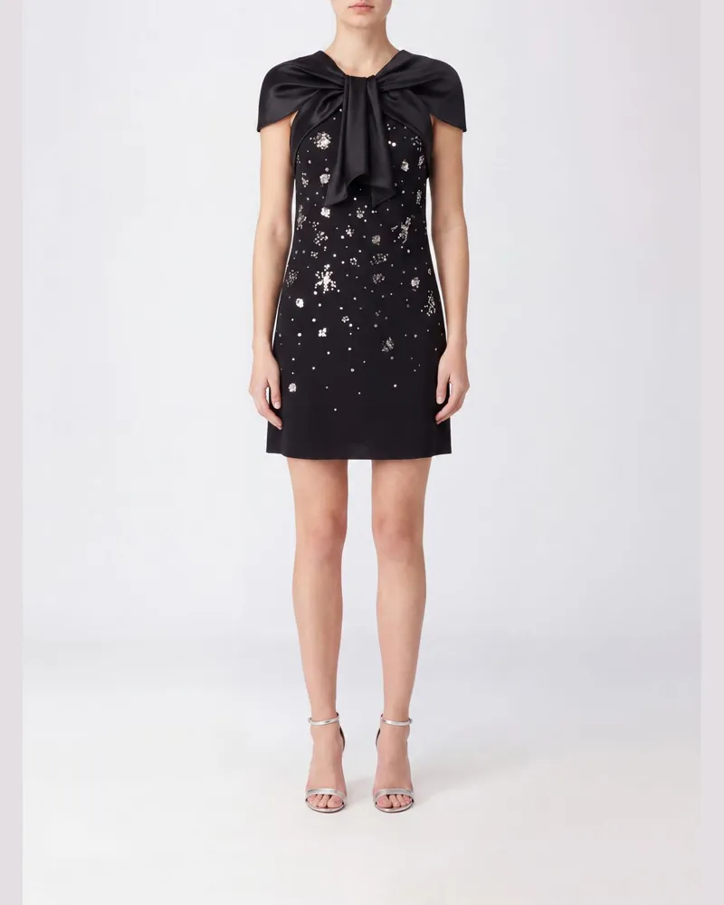 Alberta Ferretti Paillettenverziertes Crêpe-Minikleid mit Schluppenkragen Schwarz