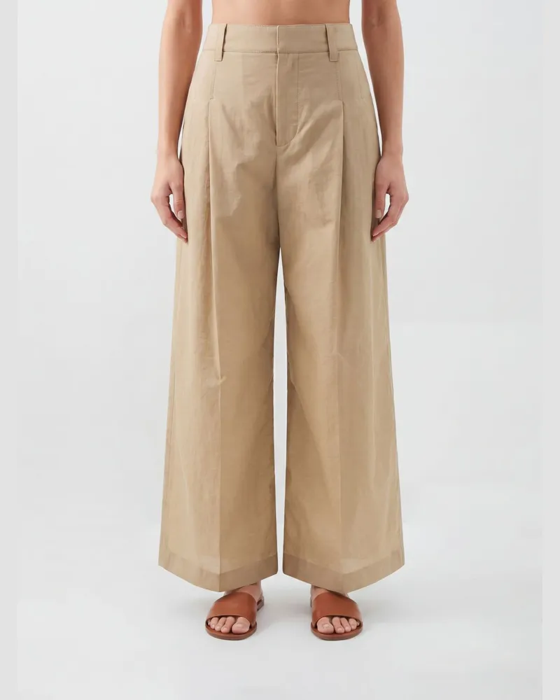 Brunello Cucinelli Weite Baumwollpopeline Hose Sand