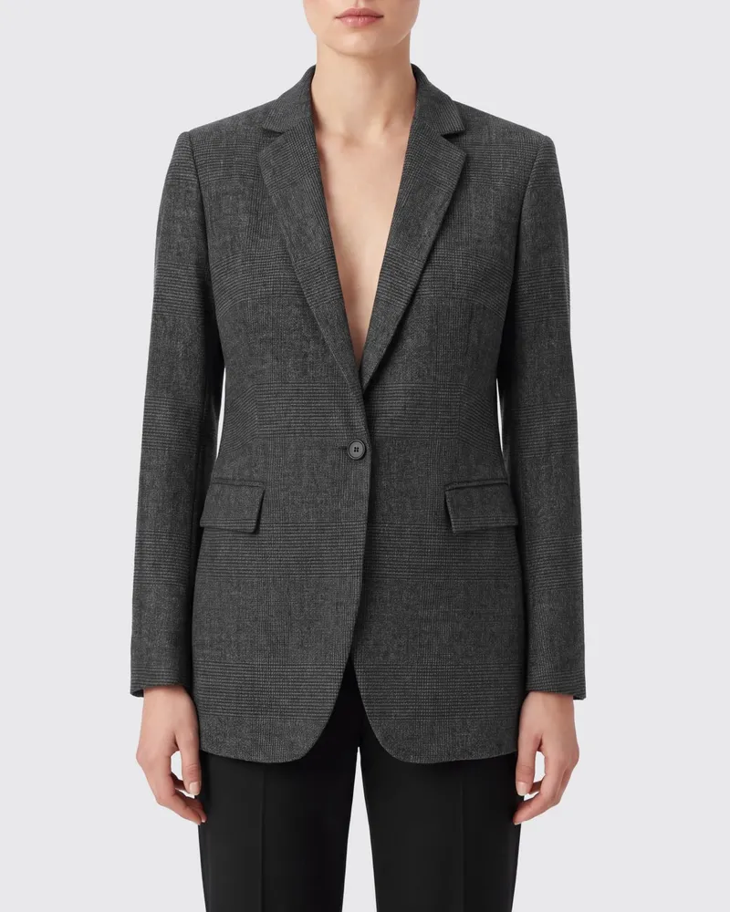 PT TORINO Einreihiger Tartan-Blazer aus Woll- und Mohairmischung Grau