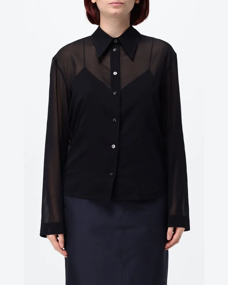 Gucci Elegantes, transparentes Hemd aus Seidenchiffon mit klassischem Kragen Schwarz