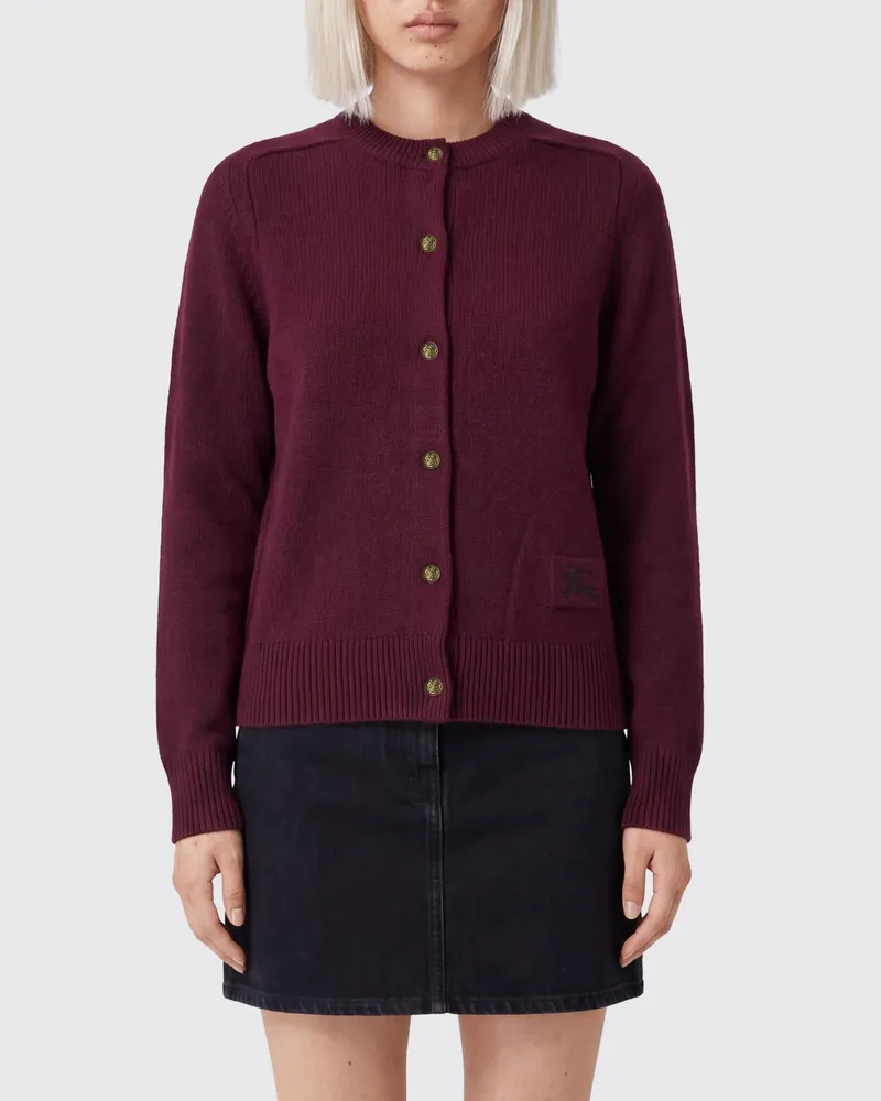Burberry Cardigan mit Rundhalsausschnitt aus 100% Kaschmir und EKD-Logo Violett