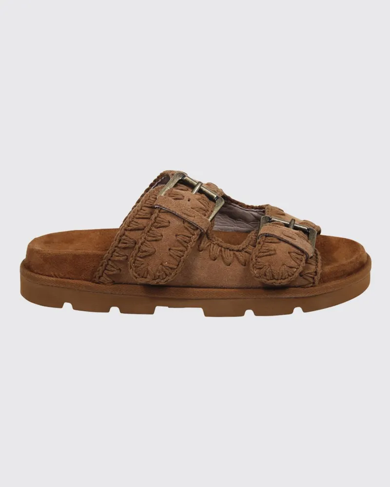 Mou Flache Sandalen Modell Low Bio aus Veloursleder mit doppeltem Riemen Natural