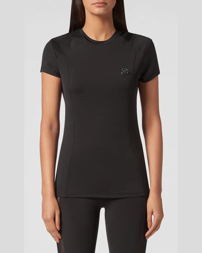 Philipp Plein Transparentes Slim-Fit-T-Shirt aus Jersey mit Rückenlogo Schwarz