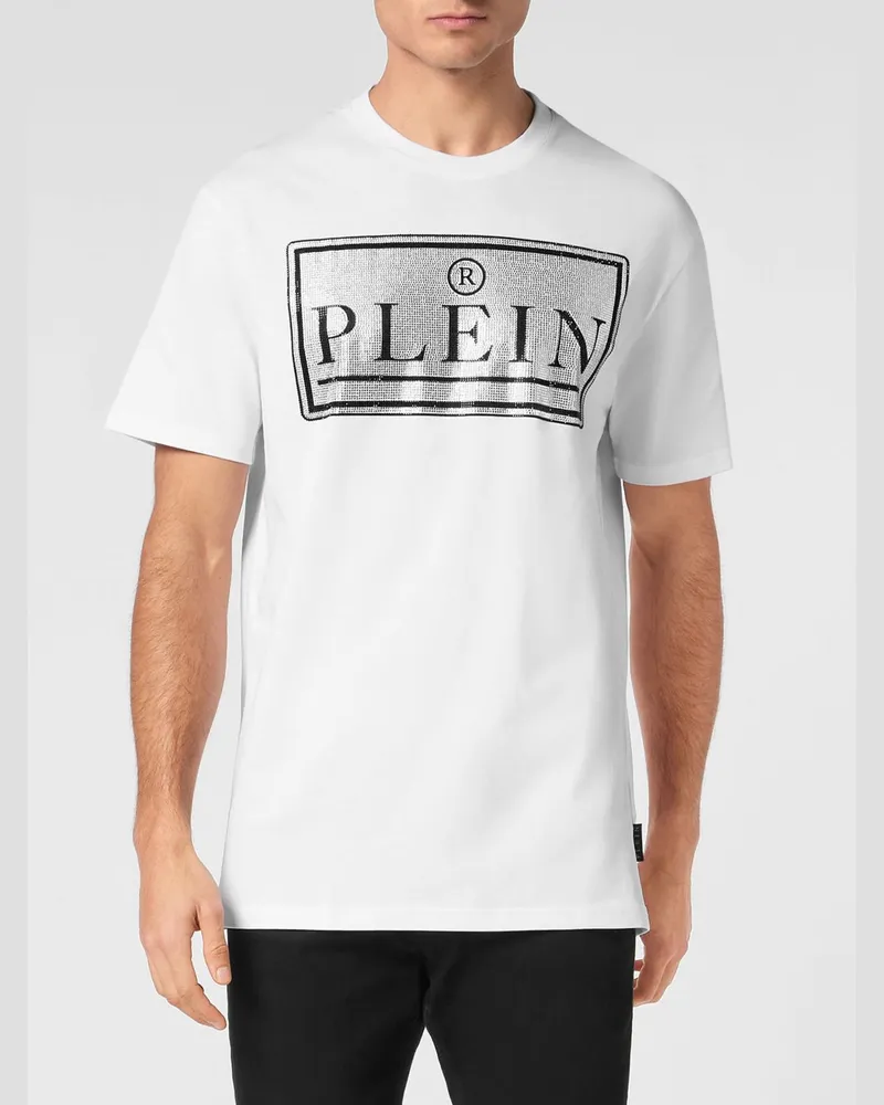 Philipp Plein Baumwoll-T-Shirt mit besticktem Strass-Logo Weiß