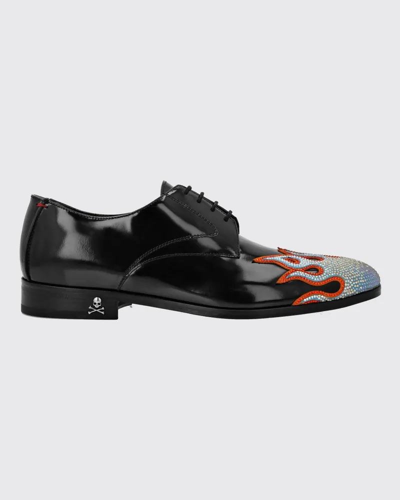Philipp Plein Oxford-Schuhe aus gebürstetem Leder mit Strassapplikation Schwarz