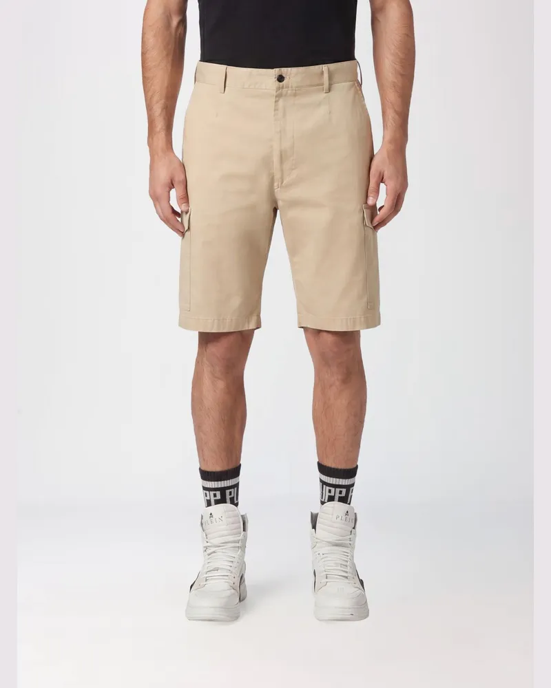 Philipp Plein Knielange Cargo-Shorts aus Baumwolle mit vielen Taschen Beige