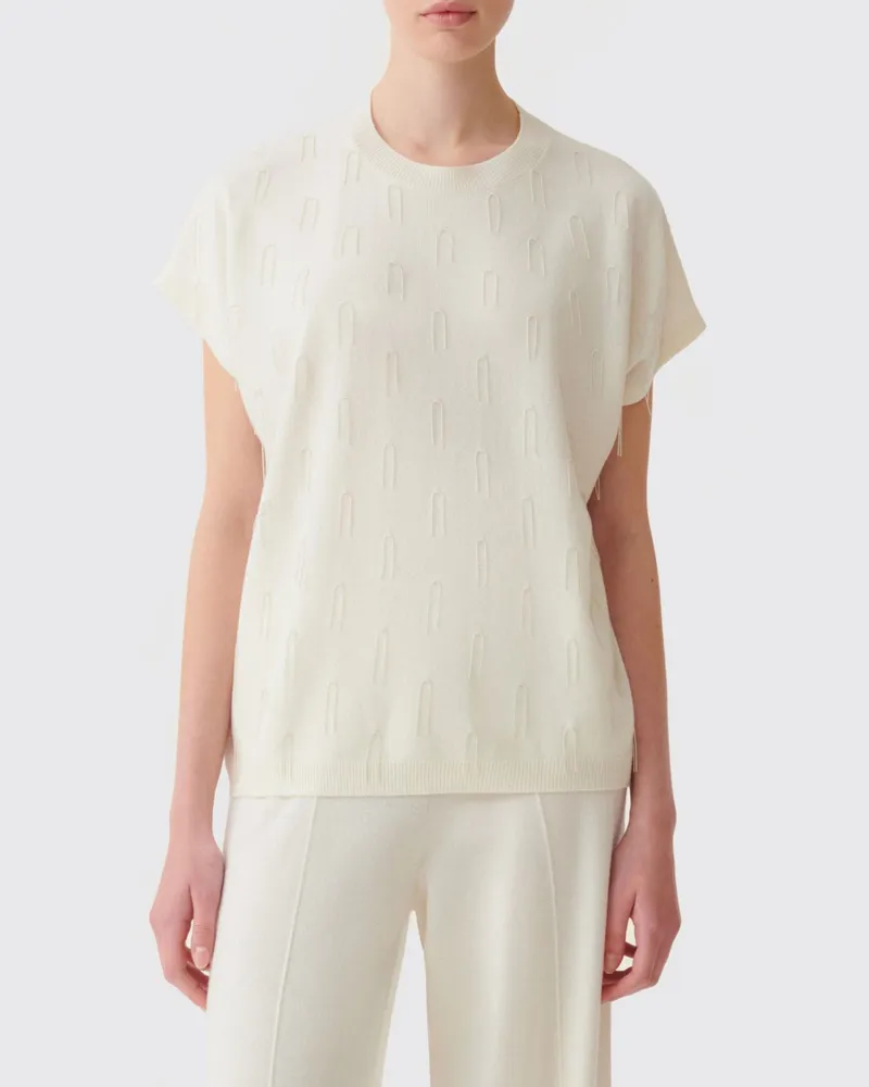 Fabiana Filippi Pullover aus Wolle und Kaschmir mit Fransen und Kappenärmeln Natural