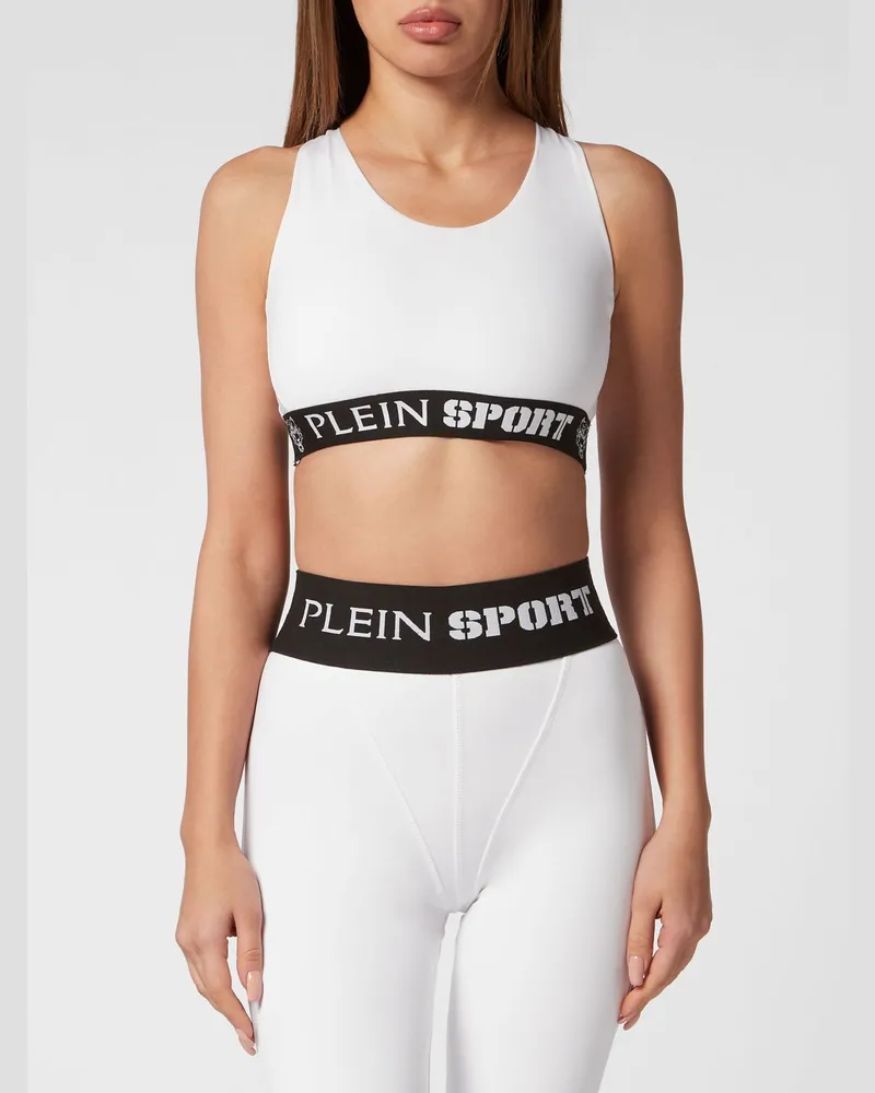 Philipp Plein Gekürztes Sporttop aus technischem Gewebe mit überkreuzten Trägern Weiß