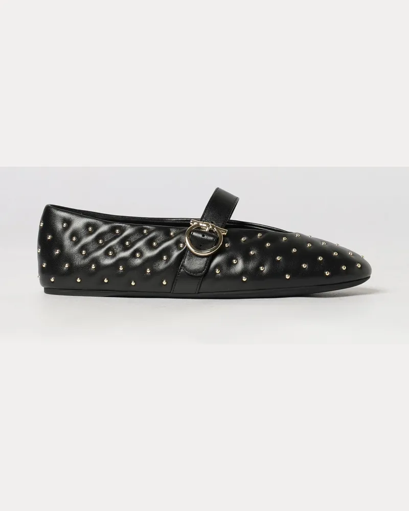Ferragamo Mary-Jane-Ballerinas aus Nappaleder mit Nieten und Gancini-Schnalle Schwarz