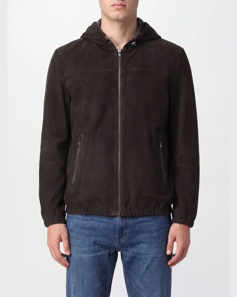 Herno Kapuzenjacke aus Schaf-Wildleder mit Reißverschluss Braun