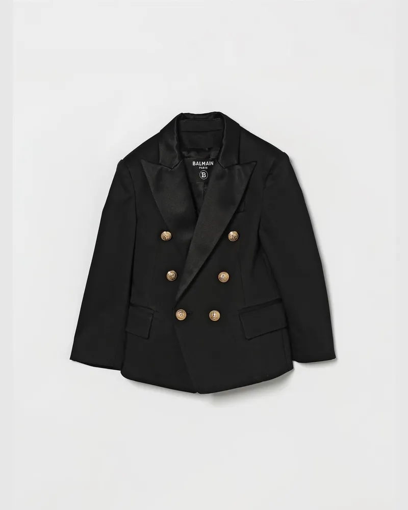 Balmain Zweireihiger Baumwollblazer Schwarz