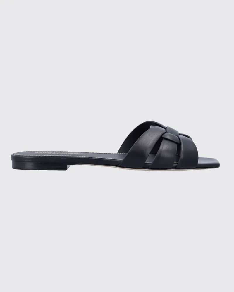 Saint Laurent Tribute Leder-Mules mit eckiger Zehenpartie und niedrigem Absatz Schwarz
