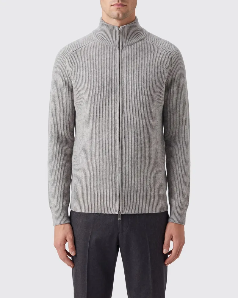LARDINI Rollkragen-Cardigan aus Wolle und Kaschmir mit durchgehendem Reißverschluss Grau