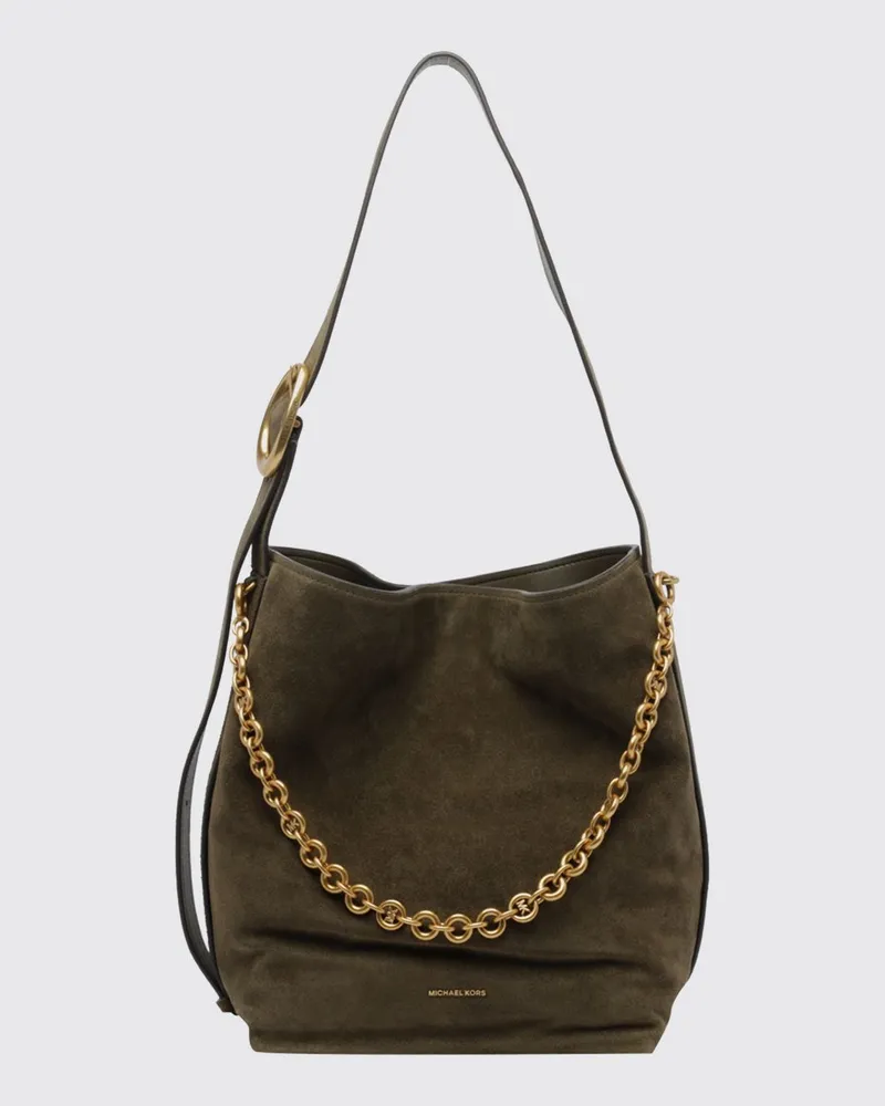 Michael Kors Große Nolita Schultertasche aus Leder und Wildleder mit Metalldetails Olive