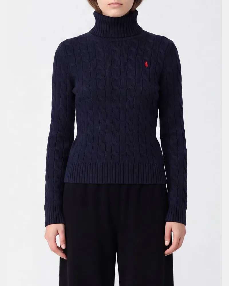 Ralph Lauren Slim Fit Rollkragenpullover aus Wolle und Kaschmir mit gesticktem Pony-Logo Blau