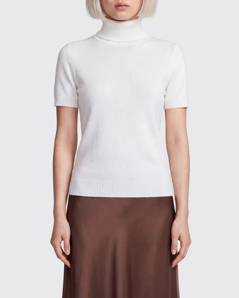 ALLUDE Slim-Fit-Rollkragenpullover aus Kaschmir mit kurzen Ärmeln Weiß