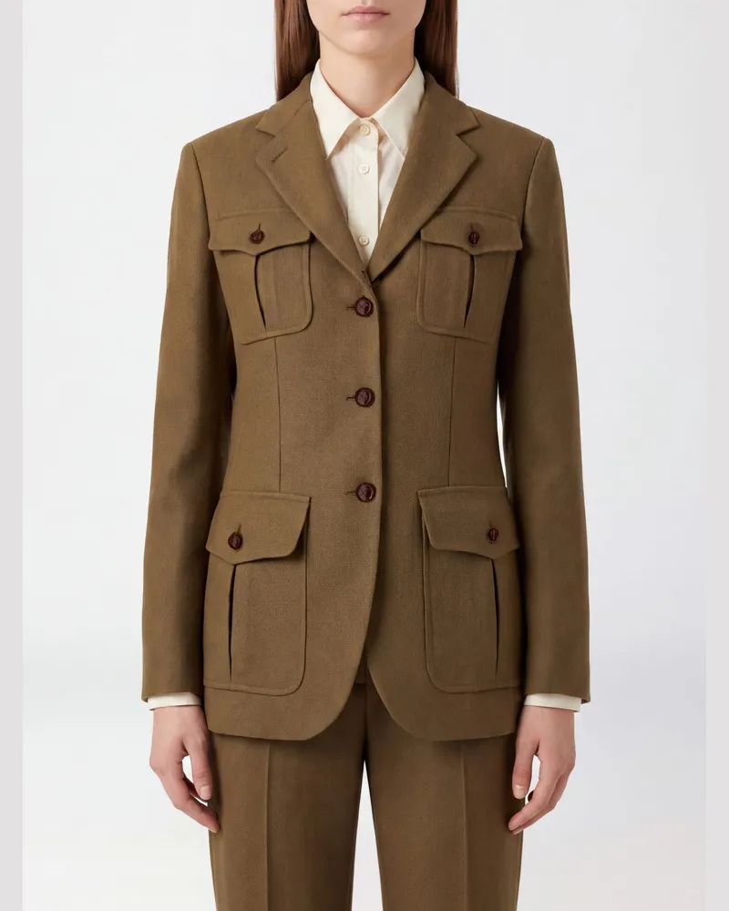 Max Mara Einreihiger Utility-Blazer aus reiner Wolle von mit aufgesetzten Taschen Camel