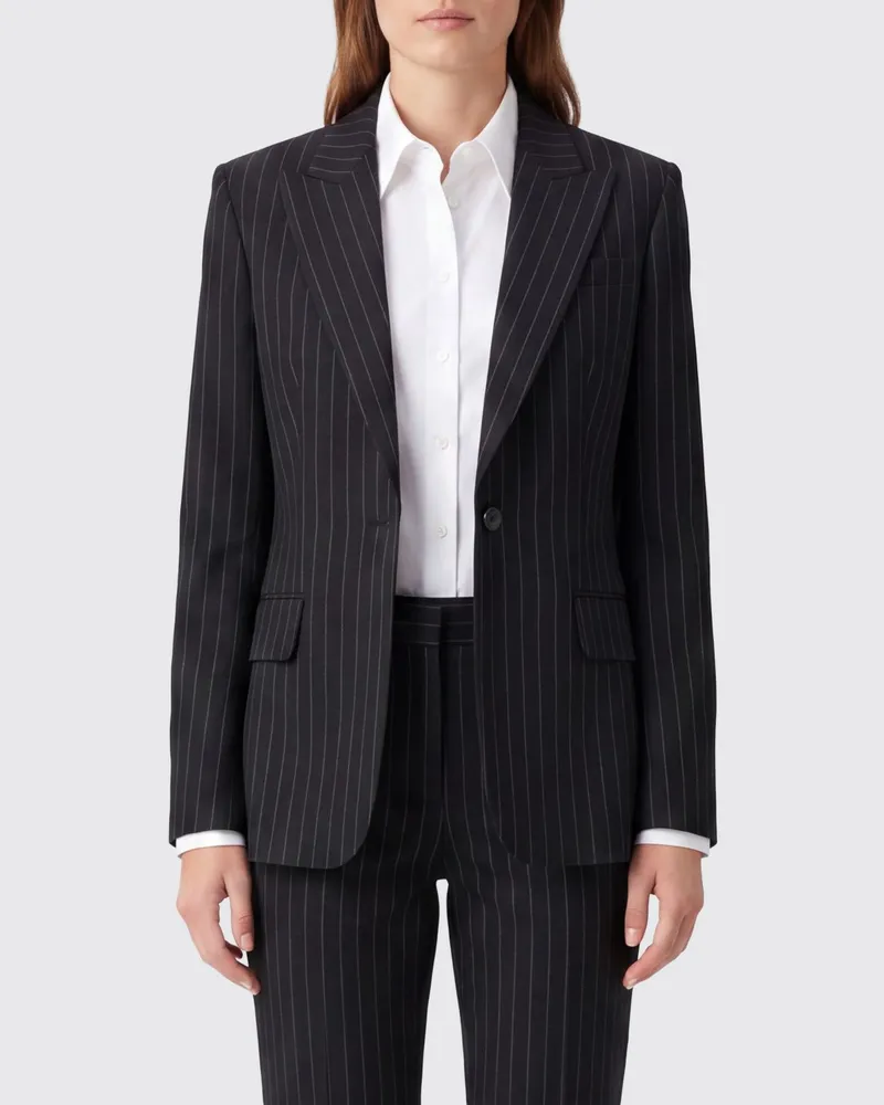 ANDAMANE Gestreifter Slim Fit Blazer aus Woll- und Baumwollmischung Schwarz