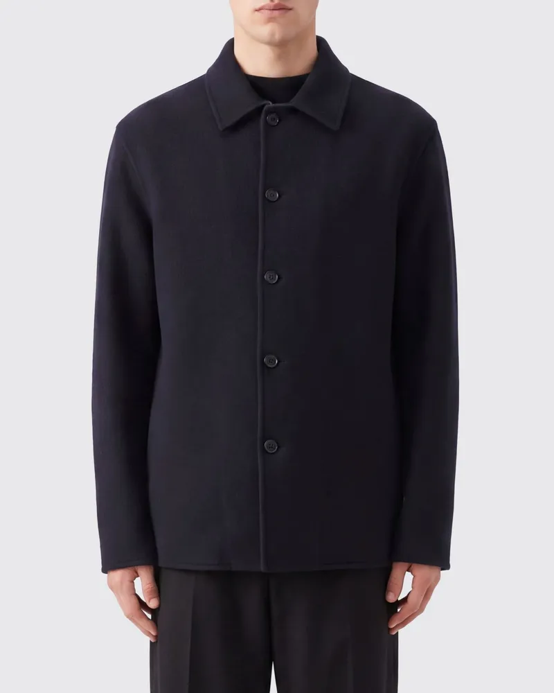 Jil Sander Hemdjacke aus Schurwolle und Kaschmirgemisch Blau