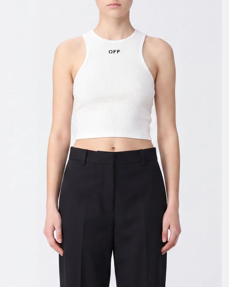 OFF-WHITE Cropped-Top aus Stretch-Baumwolle mit Kontrastlogo Weiß