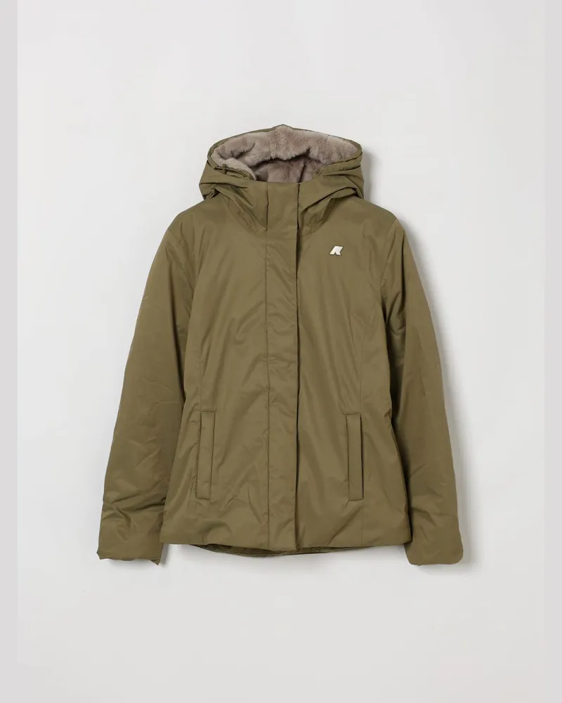 K-Way Lily Daunenjacke für Jungen mit Shearling-Futter und Kapuze Grün