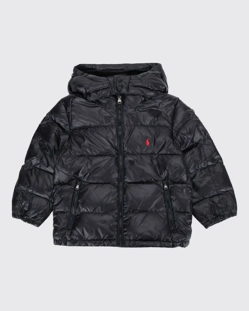 Ralph Lauren Kurze Daunenjacke für Jungen aus recyceltem Nylon mit Kapuze Schwarz