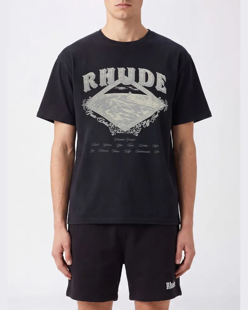 RHUDE T-Shirt aus Baumwolle mit Rundhals, Logo-Print und überschnittenen Schultern Schwarz
