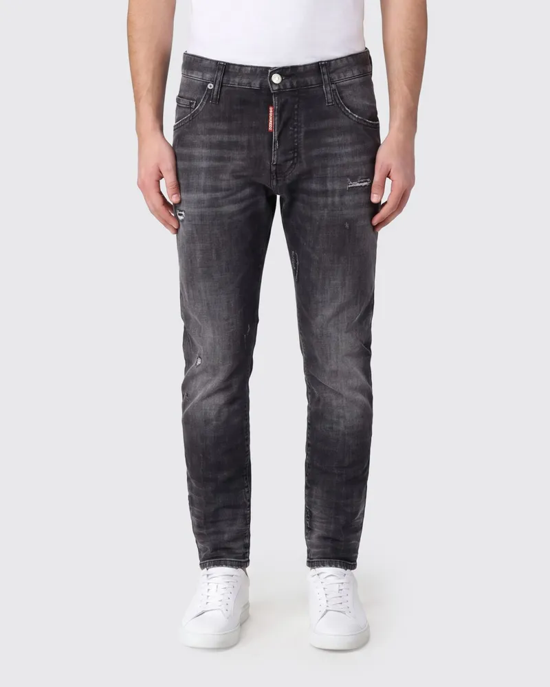 Dsquared2 Skinny-Fit-Jeans aus schwarzem Stretch-Denim mit Distressed-Effekt Schwarz