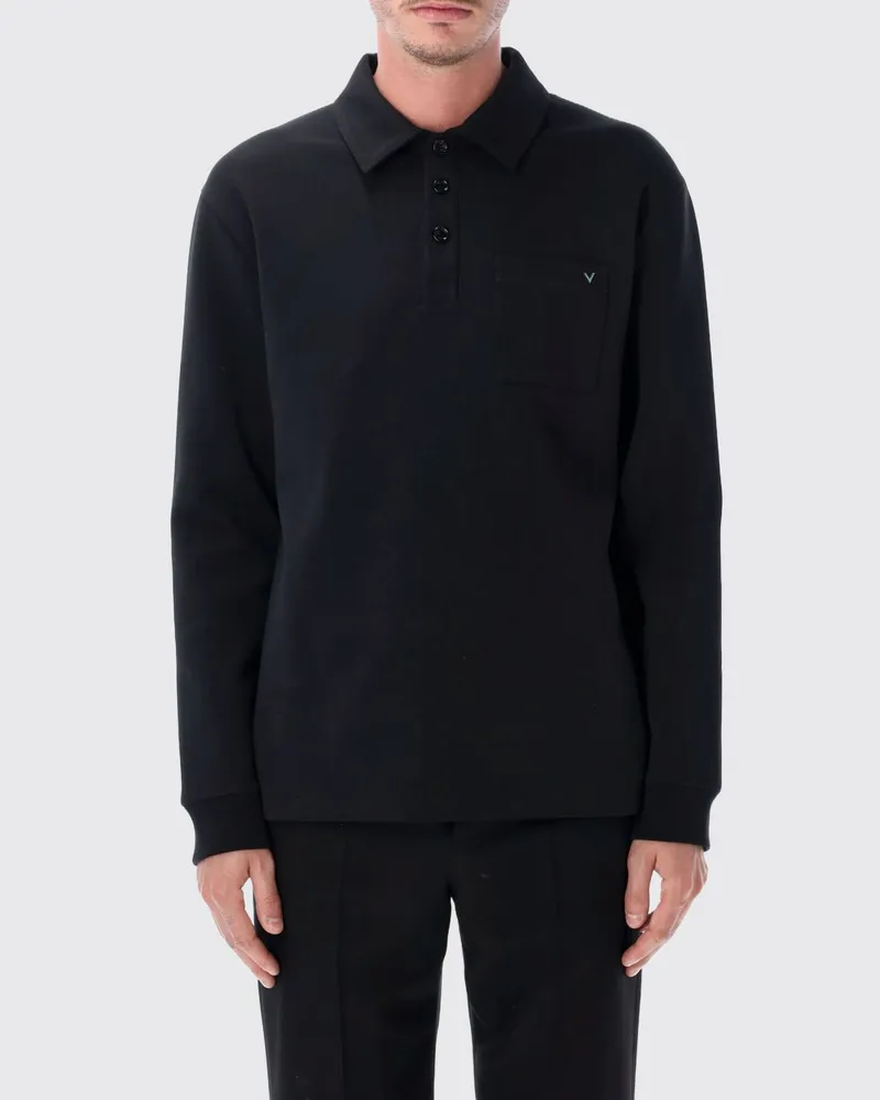Valentino Garavani Slim-Fit Langarm-Poloshirt aus Baumwolle mit VLogo Signature Schwarz