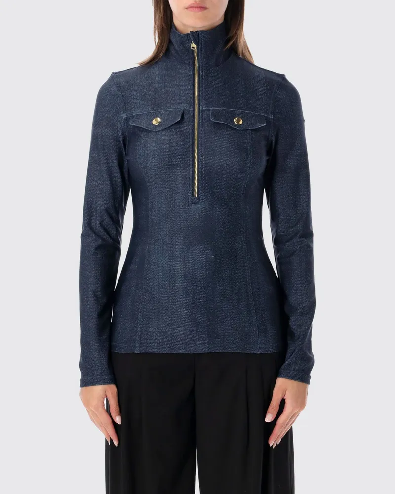 GOLDBERGH Slim Fit Denim-Rollkragentop mit halbem Reißverschluss und Nieten Navy