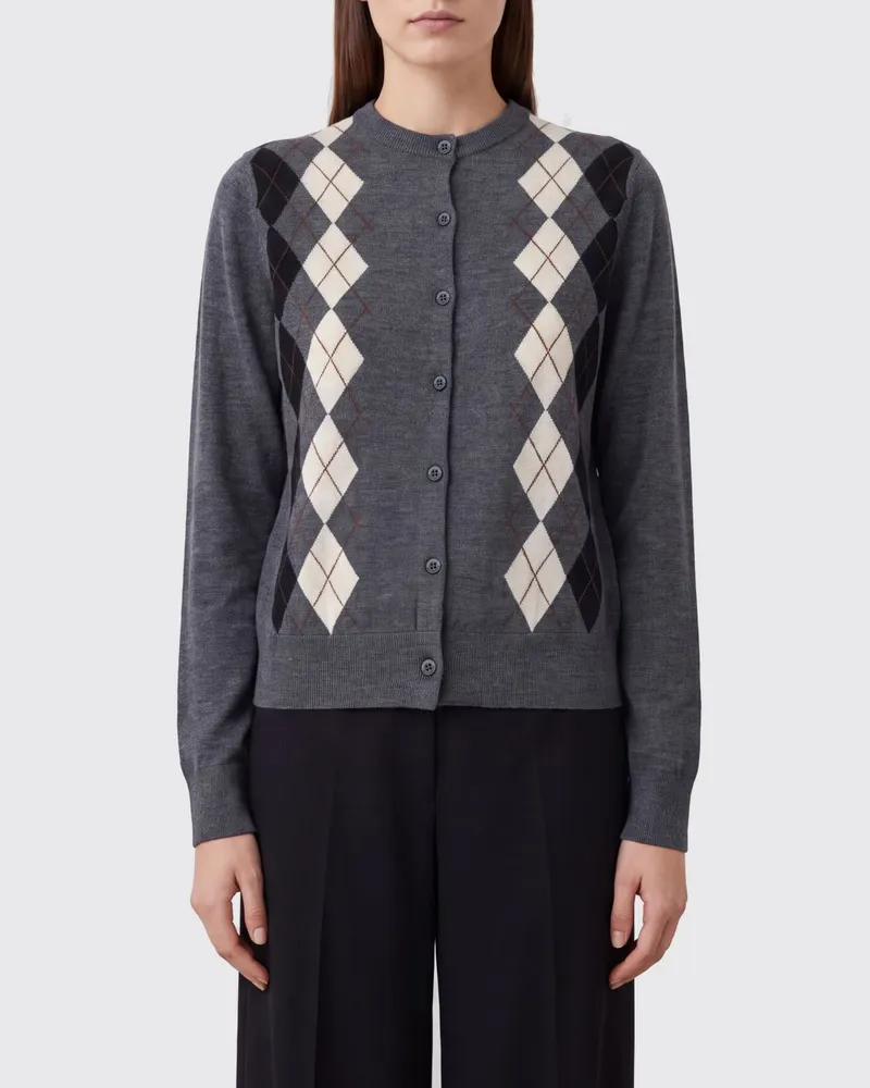 Semicouture Cardigan aus Schurwolle mit Argyle-Muster und Knopfverschluss Grau