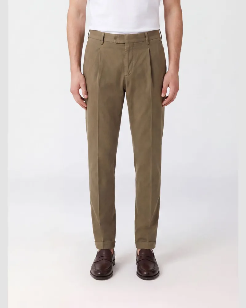 PT TORINO Slim-Fit-Chinohose aus Stretch-Baumwolle mit Bundfalten Grün