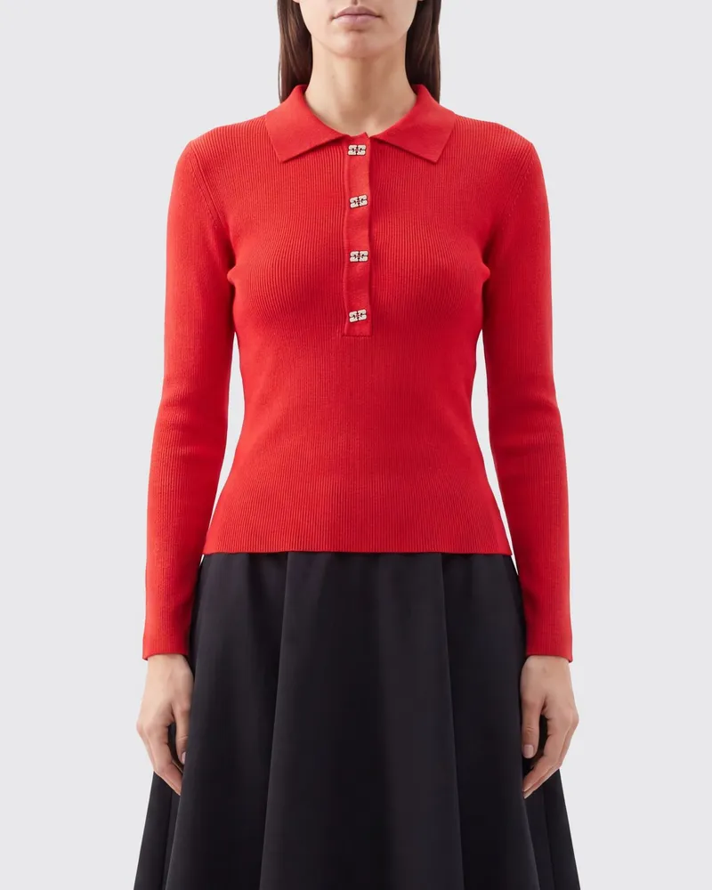 Ganni Rippstrick-Polo von aus Wolle mit Butterfly-Logo Rot