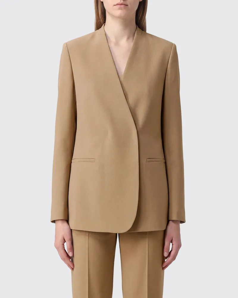 Fabiana Filippi Kurzer Zweireiher-Blazer aus Viskosemischung mit verdecktem Verschluss Kaffee
