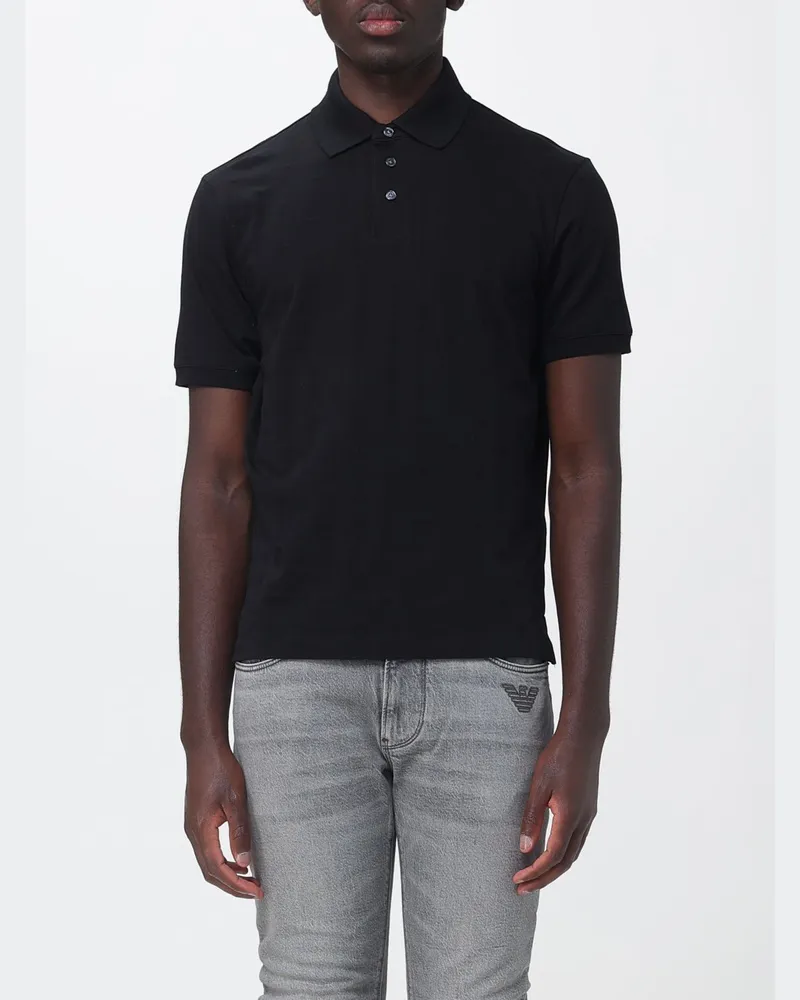 Emporio Armani Polohemd aus Baumwollpiqué mit Allover-Logo Schwarz