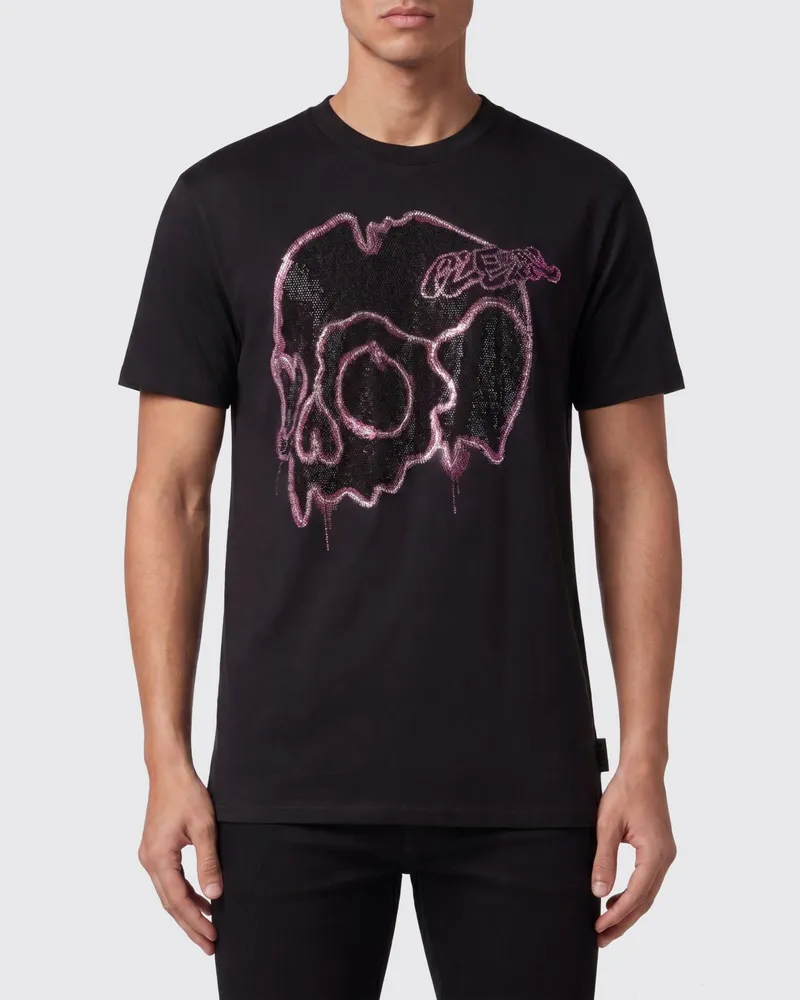 Philipp Plein Baumwoll-T-Shirt mit Strass-Skull-Logo und Rundhalsausschnitt Schwarz
