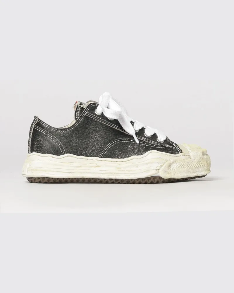 MIHARAYASUHIRO Hank OG Sneaker aus genarbtem Leder mit Used-Effekt Schwarz
