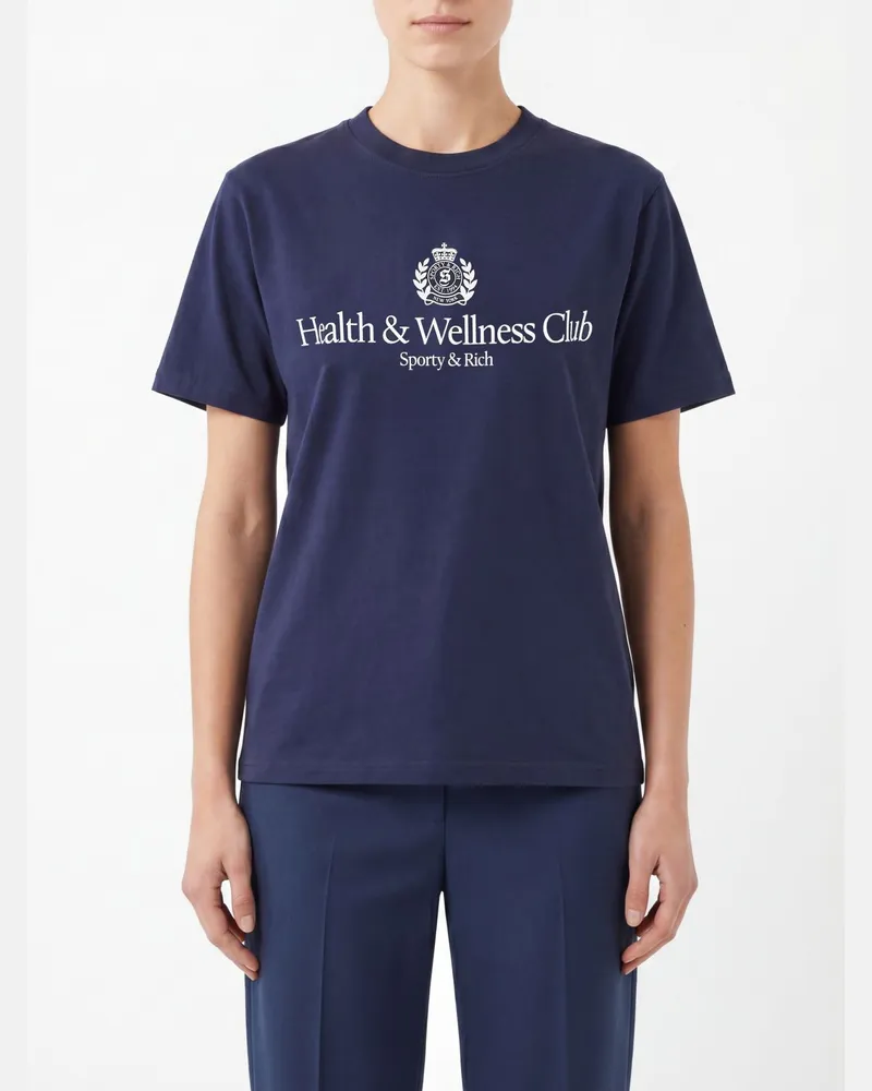 SPORTY & RICH SPORTY  RICH H&W Baumwoll-T-Shirt Sporty & Rich mit Rundhalsausschnitt und Logo-Print Navy