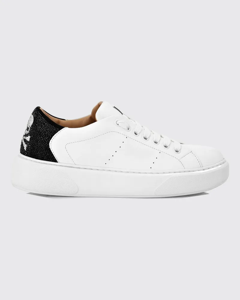 Philipp Plein Low-Top-Sneaker aus Glattleder mit Skull-Applikation und Strass Weiß