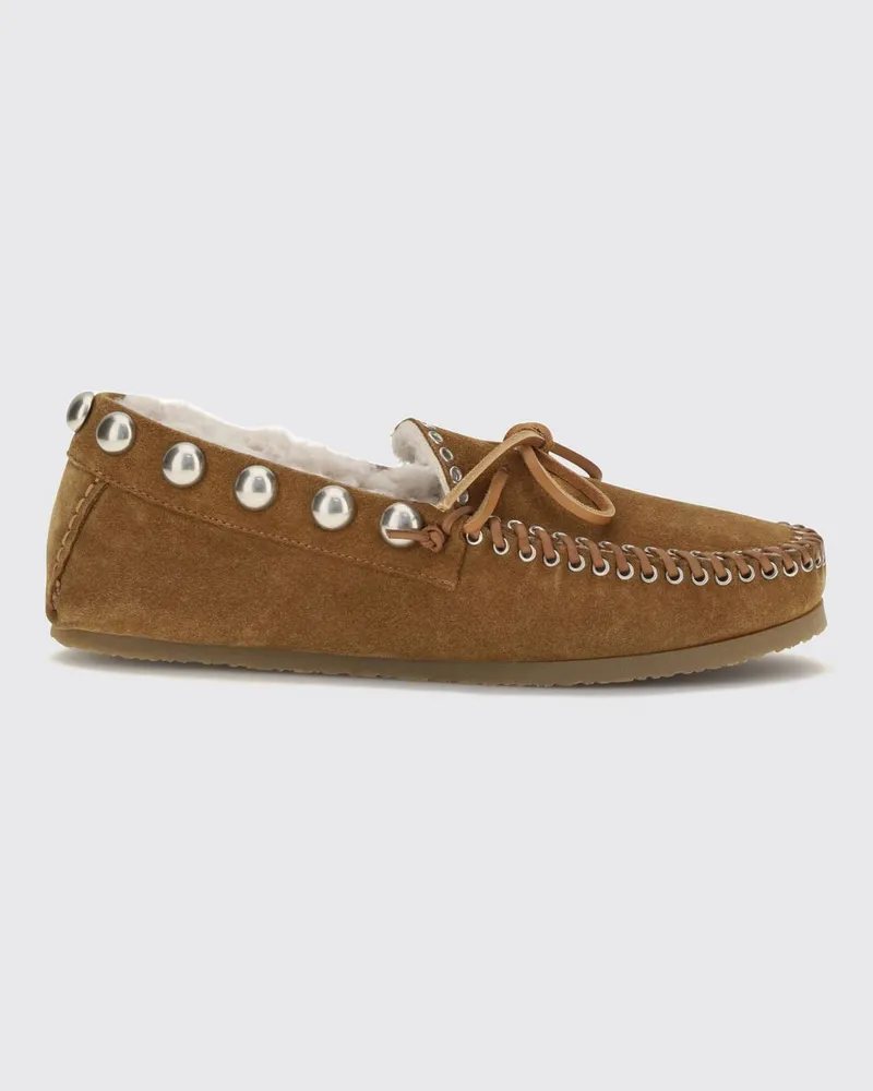 Isabel Marant Fitza Nieten-Loafer aus Veloursleder mit Shearling-Futter Braun