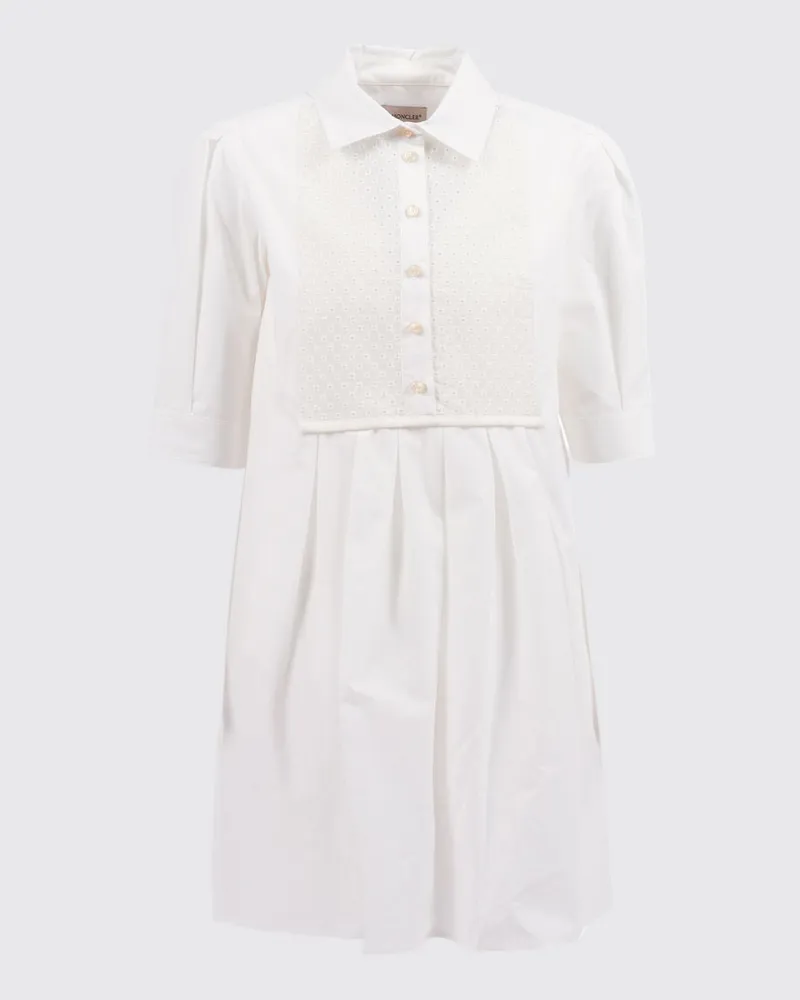 Moncler Baumwoll-Hemdblusenkleid mit Sangallo-Einsätzen Weiß