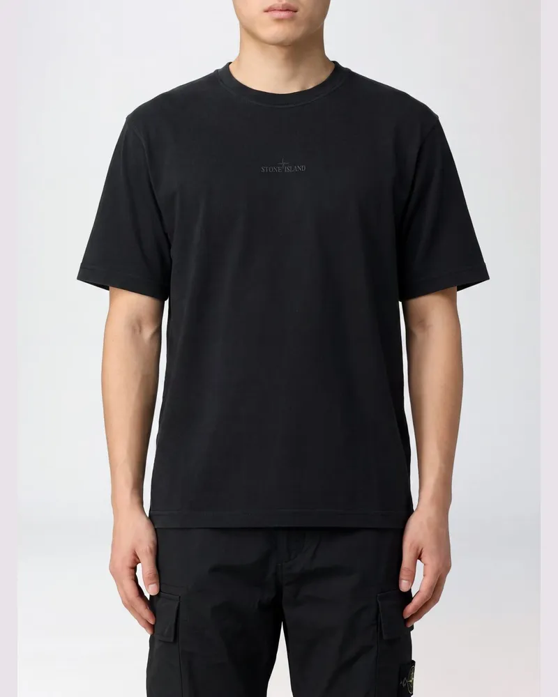 Stone Island T-Shirt aus Baumwolljersey mit Rundhalsausschnitt und Ton-in-Ton-Logo Navy